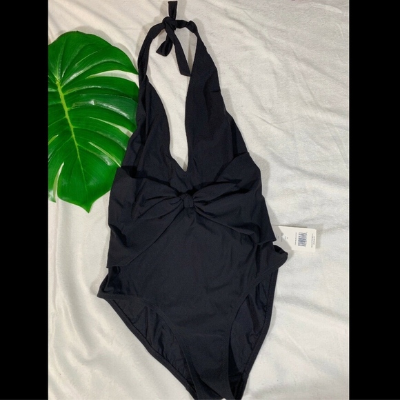 NWT $198 Tory Burch Tie Front Halter One-Piece Swimsuit Black [SZ‎ Small ] - Picture 2 of 8